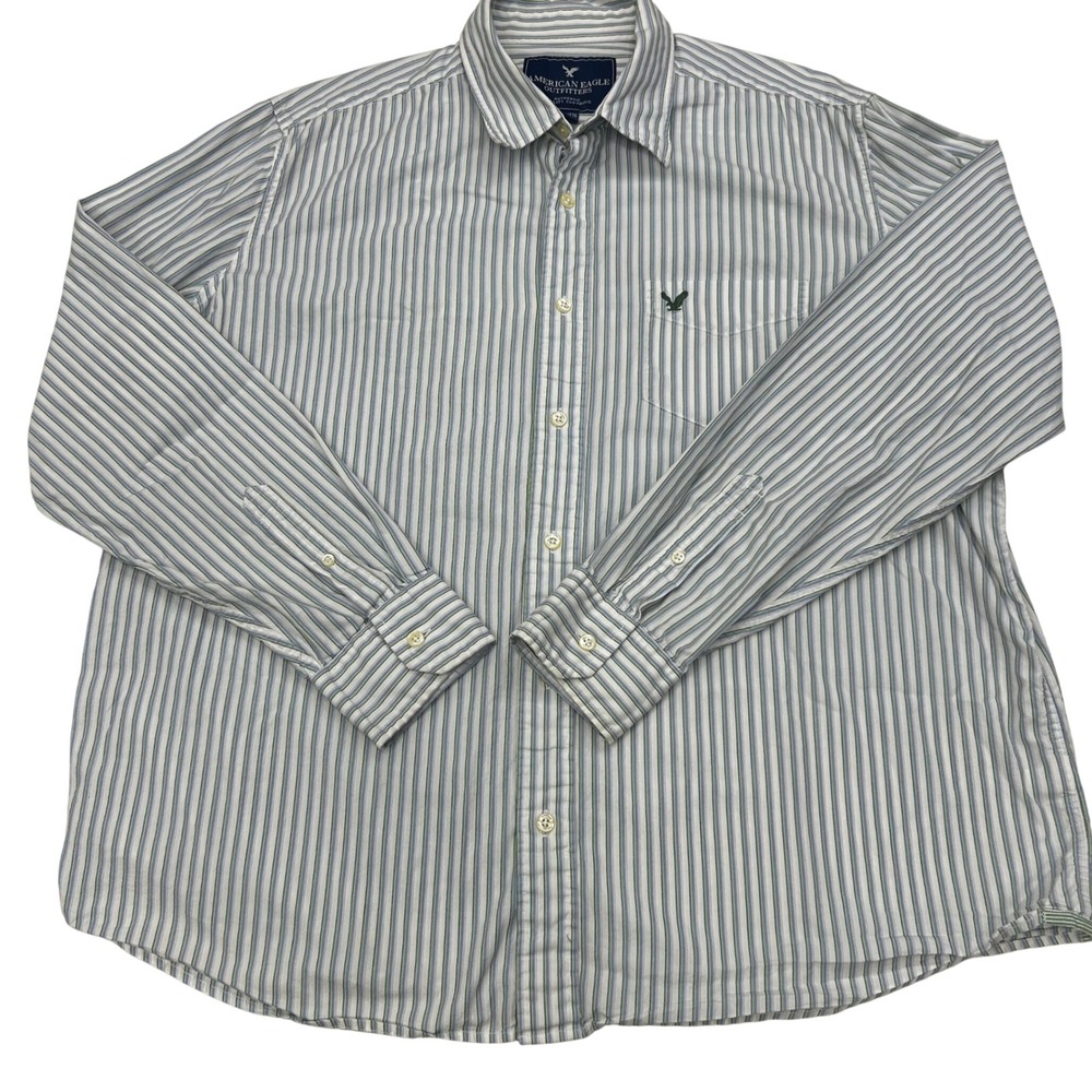American Eagle Outfitters Button Down Shirt‎ Mens XXL Stripes White Blue Preppy